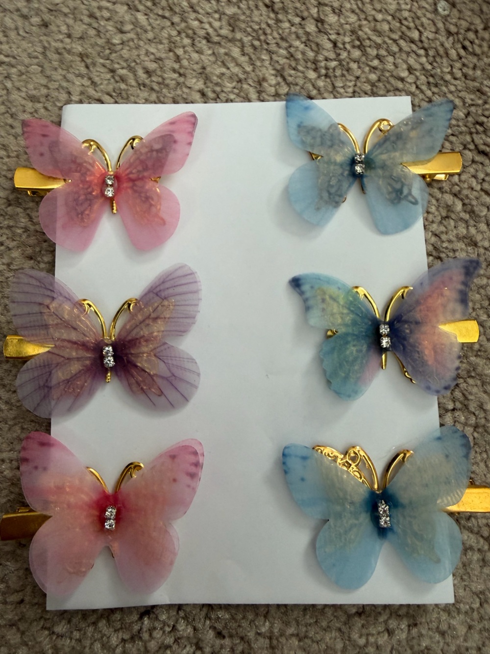 NWOT Aratta Silent Journey-Butterfly Hair Clips Set - Pastel Pink, Purple & Blue - Picture 12 of 14
